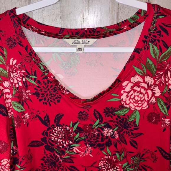 Pioneer Woman Shirt Size XXXL V-Neck Top Red Floral Country Ranch - Picture 2 of 14